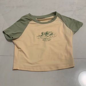 Color Block Cream Green Angel Baby Crop Top